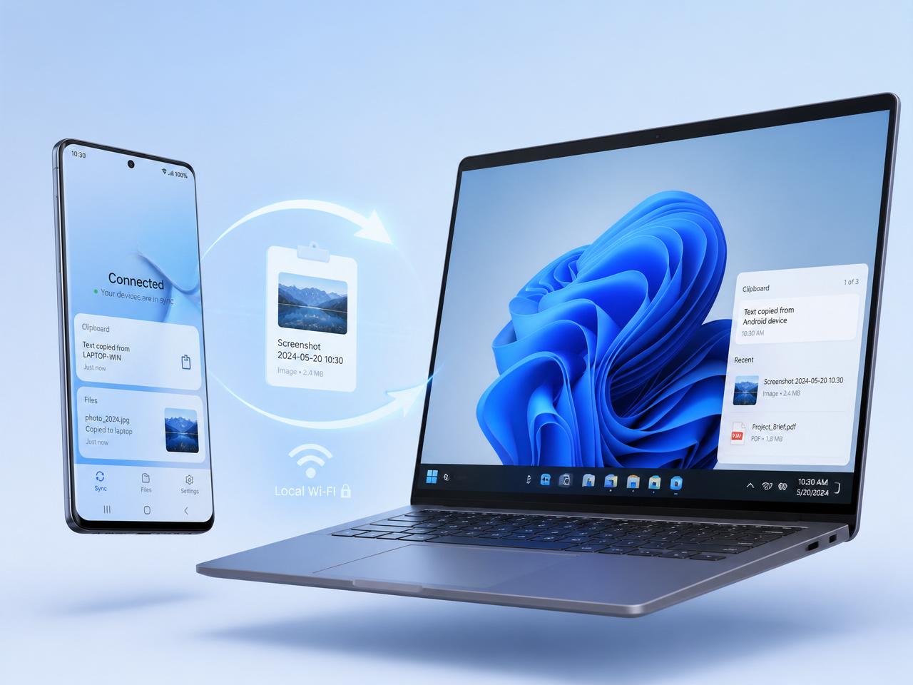 LocalClip syncing clipboard, screenshots and files between an Android phone and a Windows laptop